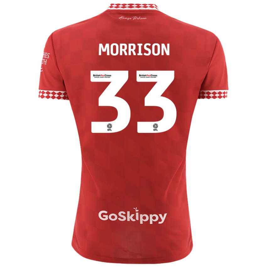 Gyermek Elijah Morrison #33 Piros Hazai Jersey 2024/25 Mez Póló Ing