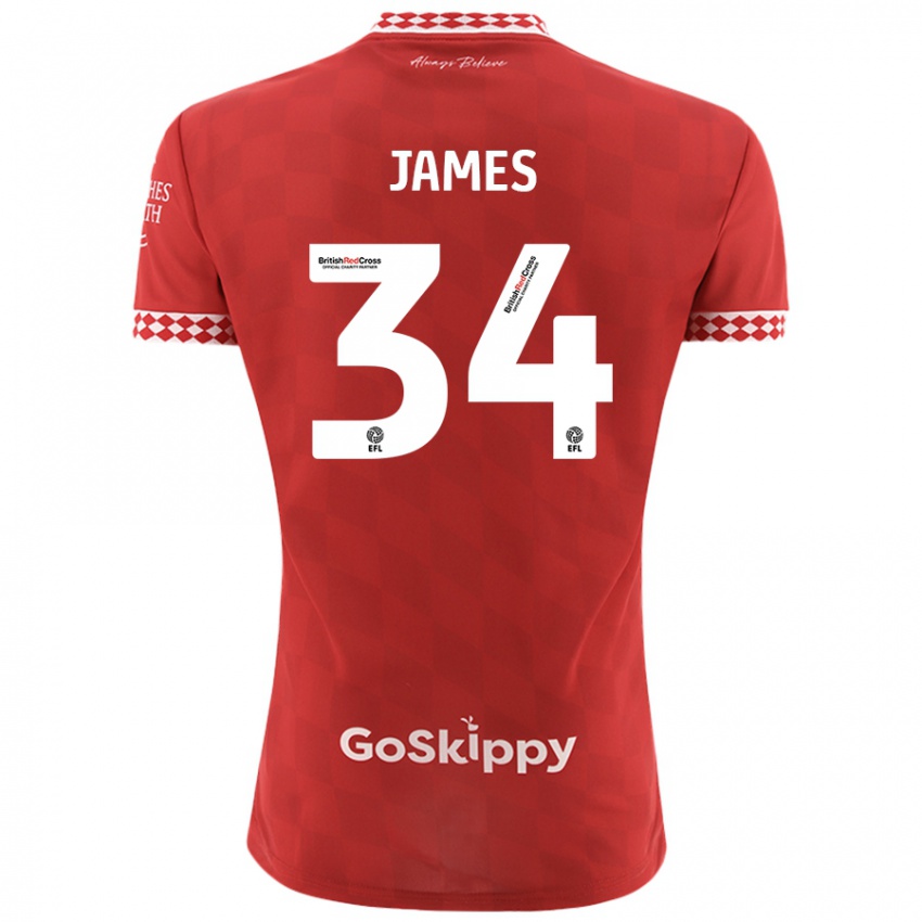 Gyermek Joseph James #34 Piros Hazai Jersey 2024/25 Mez Póló Ing