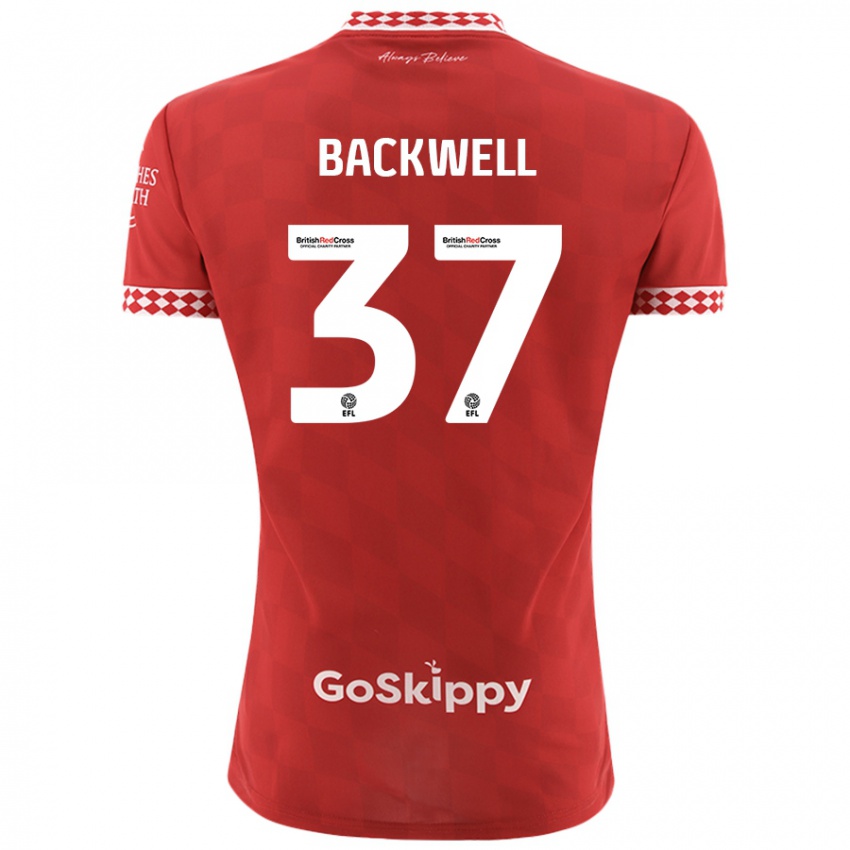 Gyermek Tommy Backwell #37 Piros Hazai Jersey 2024/25 Mez Póló Ing