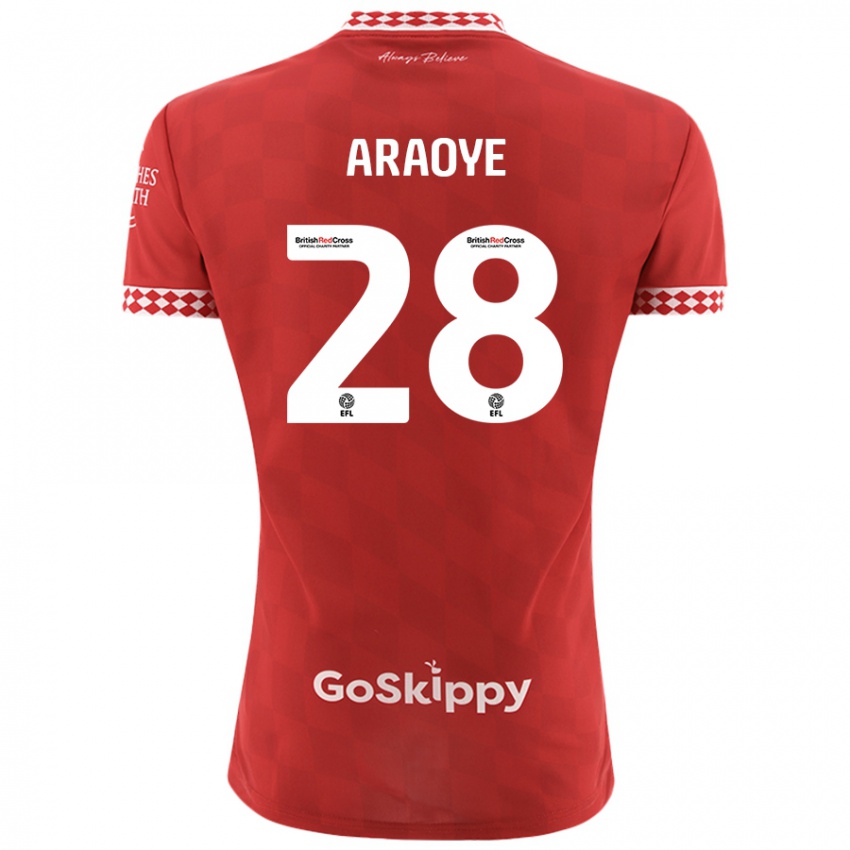 Gyermek Raphael Araoye #28 Piros Hazai Jersey 2024/25 Mez Póló Ing