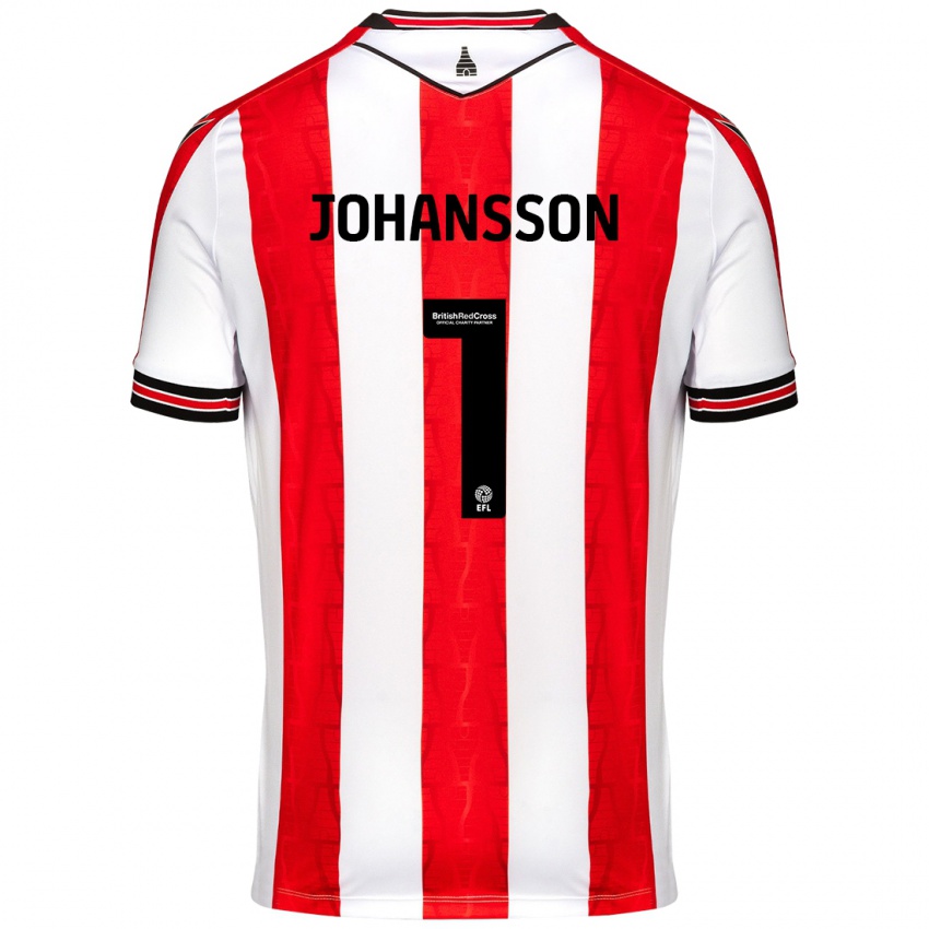 Gyermek Viktor Johansson #1 Piros Fehér Hazai Jersey 2024/25 Mez Póló Ing