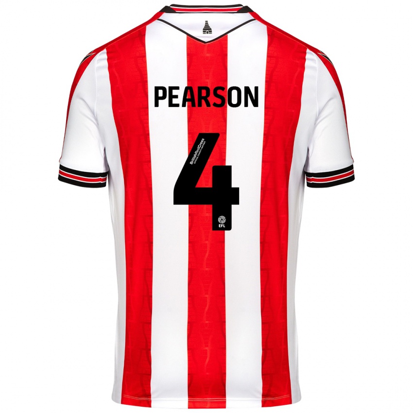 Gyermek Ben Pearson #4 Piros Fehér Hazai Jersey 2024/25 Mez Póló Ing