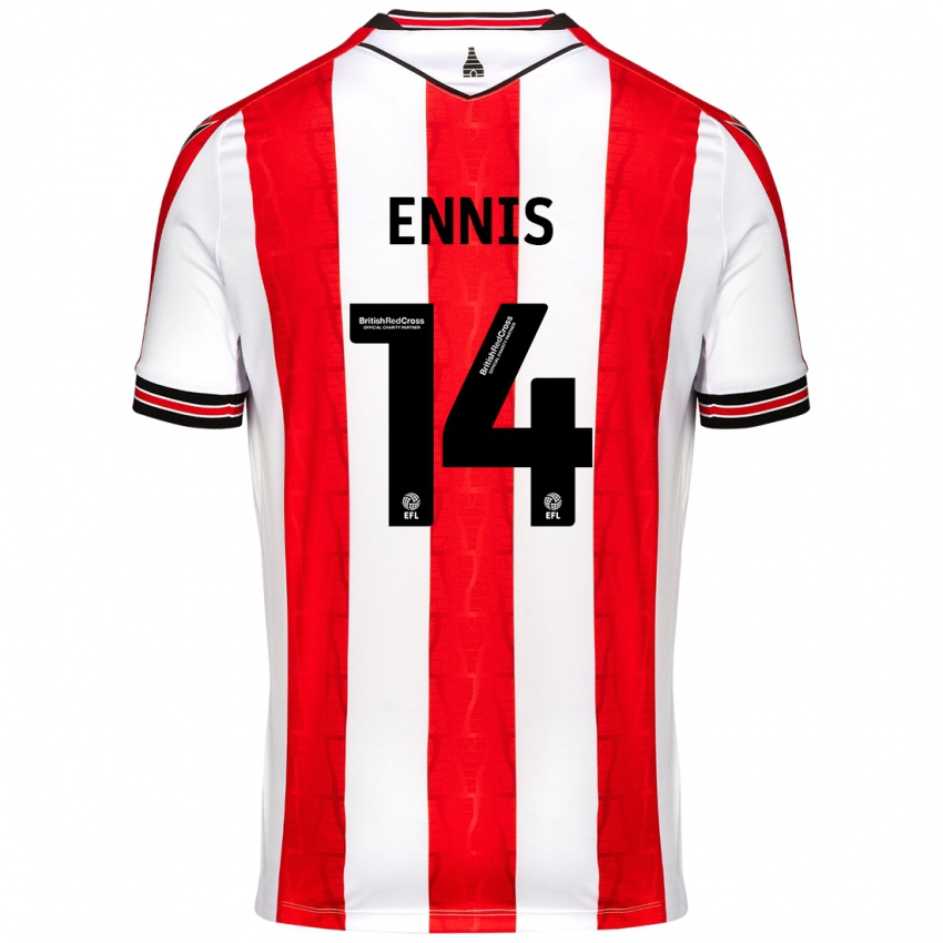 Gyermek Niall Ennis #14 Piros Fehér Hazai Jersey 2024/25 Mez Póló Ing