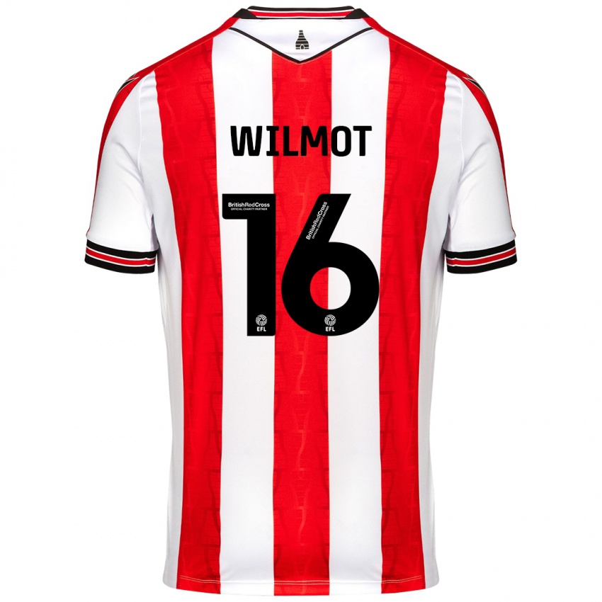 Gyermek Ben Wilmot #16 Piros Fehér Hazai Jersey 2024/25 Mez Póló Ing