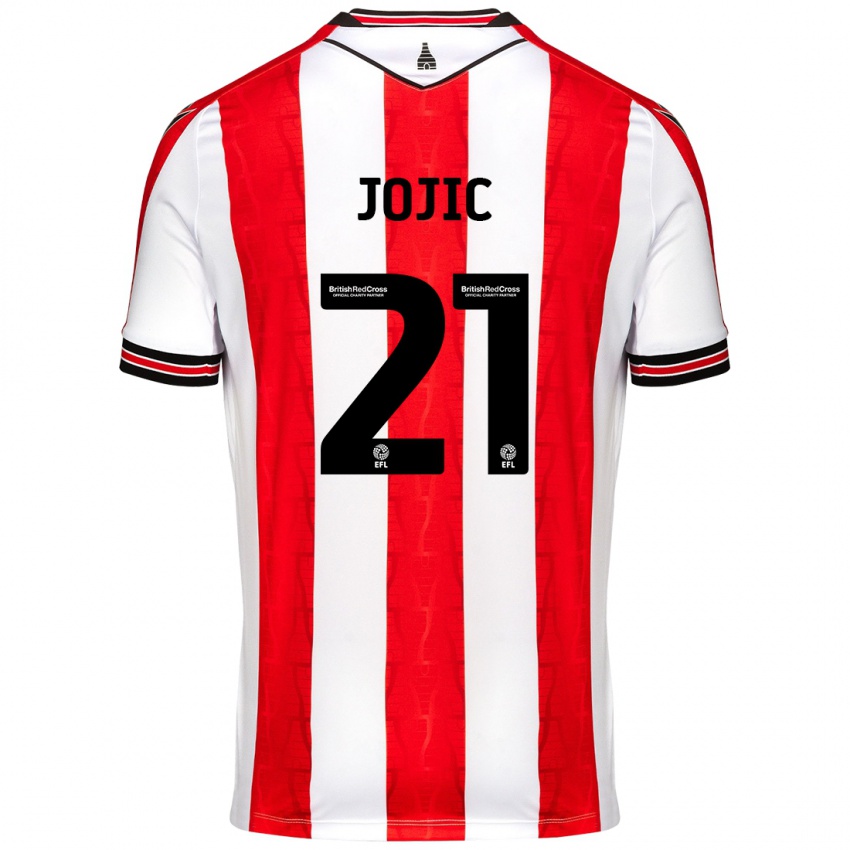 Gyermek Nikola Jojic #21 Piros Fehér Hazai Jersey 2024/25 Mez Póló Ing