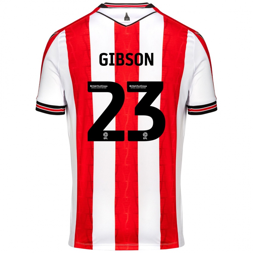 Gyermek Ben Gibson #23 Piros Fehér Hazai Jersey 2024/25 Mez Póló Ing