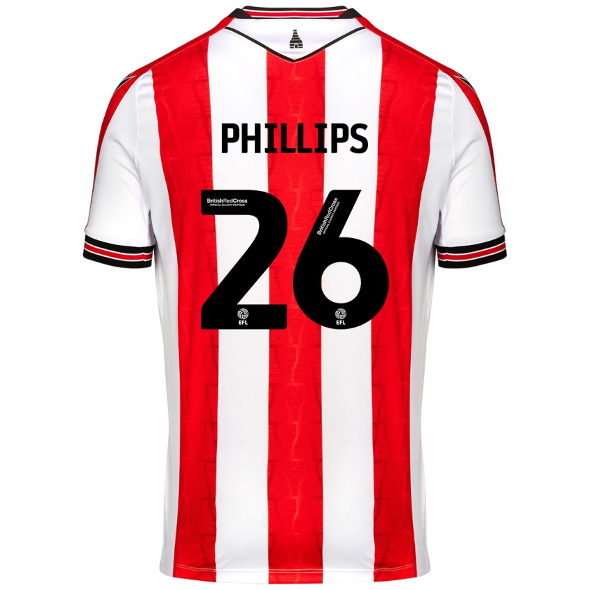 Gyermek Ashley Phillips #26 Piros Fehér Hazai Jersey 2024/25 Mez Póló Ing