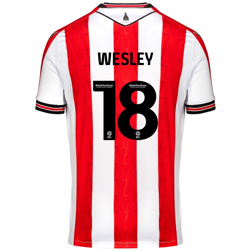 Gyermek Wesley Moraes #18 Piros Fehér Hazai Jersey 2024/25 Mez Póló Ing