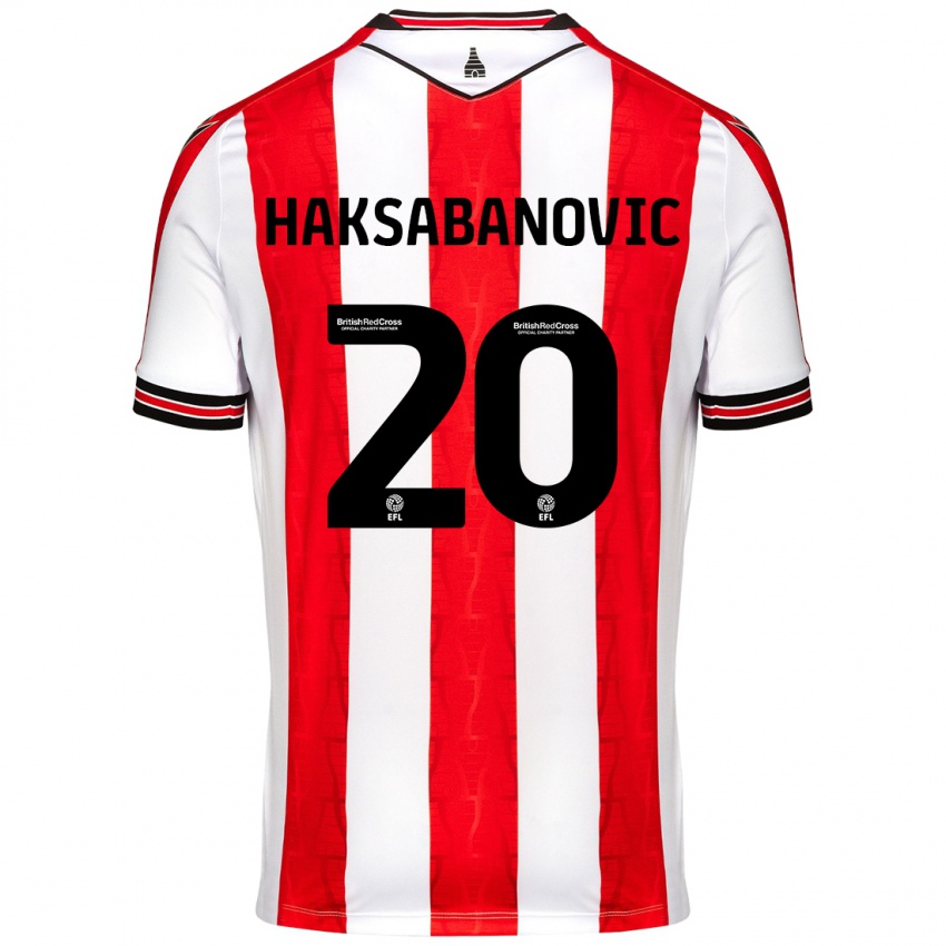 Gyermek Sead Hakšabanović #20 Piros Fehér Hazai Jersey 2024/25 Mez Póló Ing