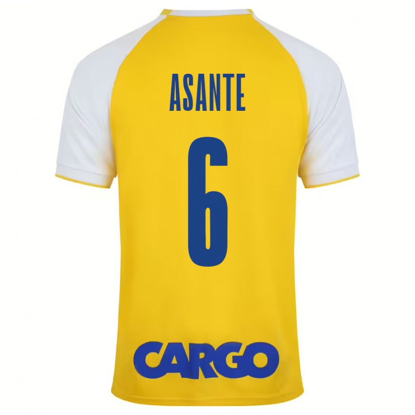 Gyermek Tyrese Asante #6 Sárga Fehér Hazai Jersey 2024/25 Mez Póló Ing