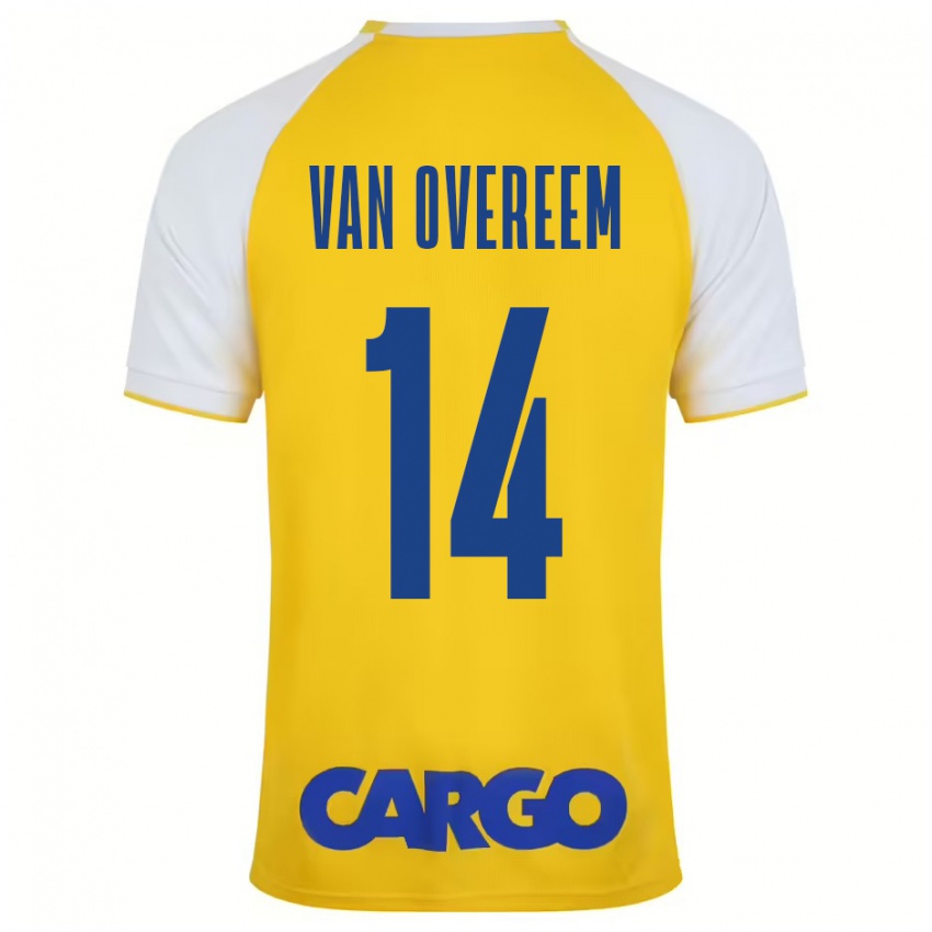 Gyermek Joris Van Overeem #14 Sárga Fehér Hazai Jersey 2024/25 Mez Póló Ing