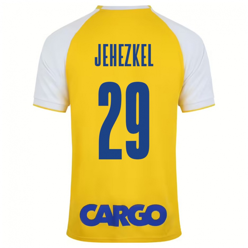 Gyermek Sagiv Jehezkel #29 Sárga Fehér Hazai Jersey 2024/25 Mez Póló Ing