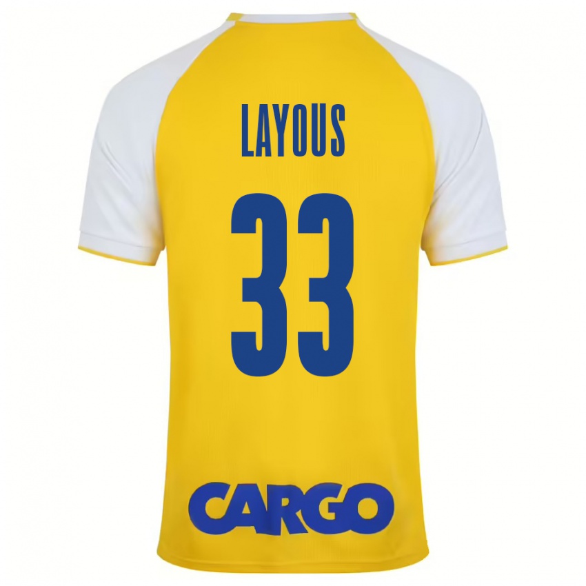 Gyermek Hisham Layous #33 Sárga Fehér Hazai Jersey 2024/25 Mez Póló Ing