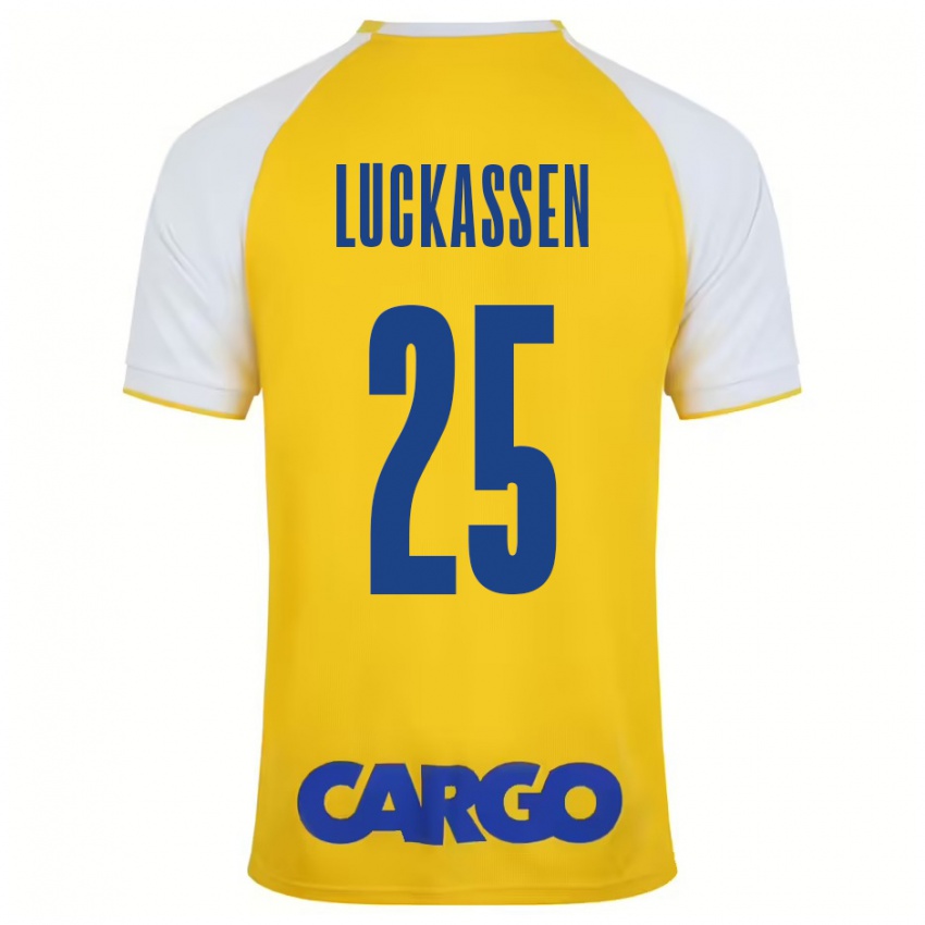 Gyermek Derrick Luckassen #25 Sárga Fehér Hazai Jersey 2024/25 Mez Póló Ing