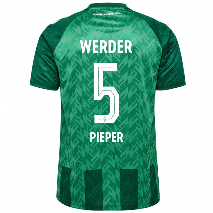 Gyermek Amos Pieper #5 Zöld Hazai Jersey 2024/25 Mez Póló Ing