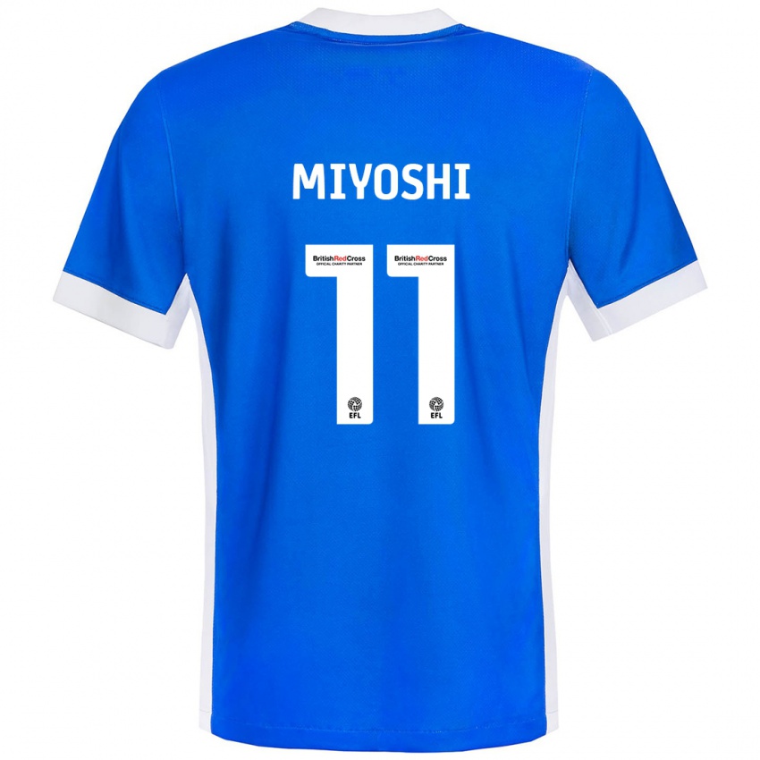 Gyermek Koji Miyoshi #11 Kék Fehér Hazai Jersey 2024/25 Mez Póló Ing