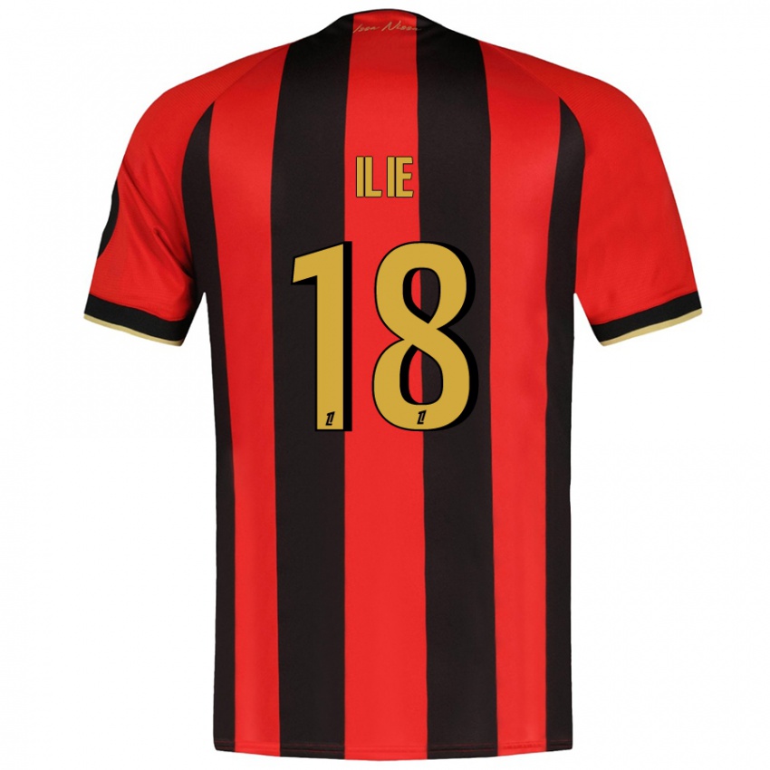 Gyermek Rareș Ilie #18 Piros Fekete Hazai Jersey 2024/25 Mez Póló Ing