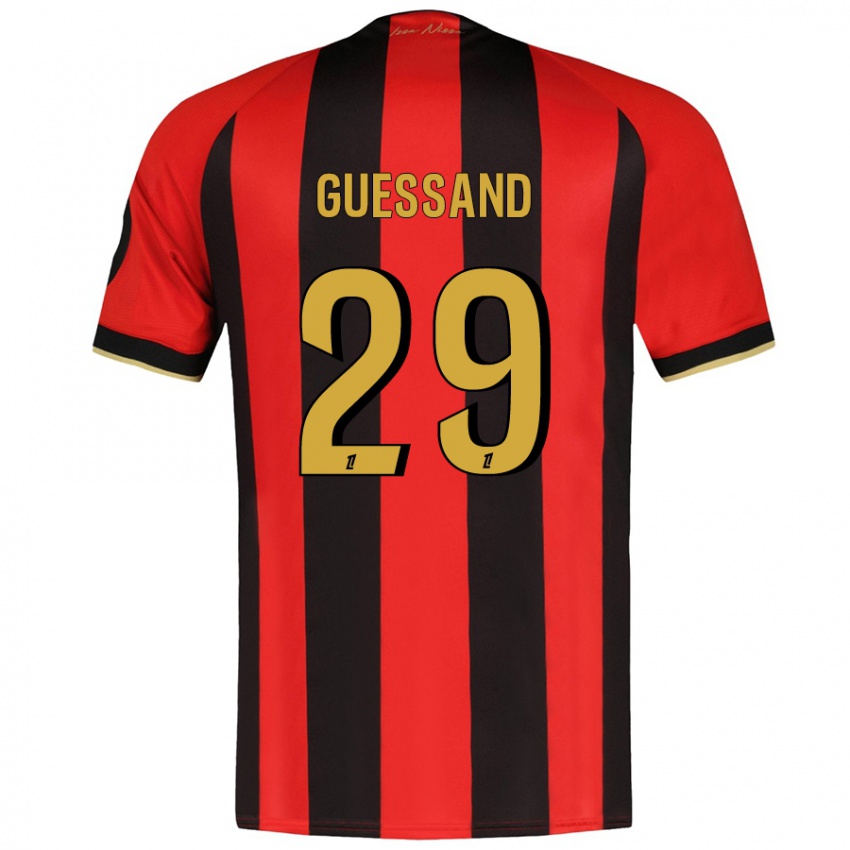 Gyermek Evann Guessand #29 Piros Fekete Hazai Jersey 2024/25 Mez Póló Ing