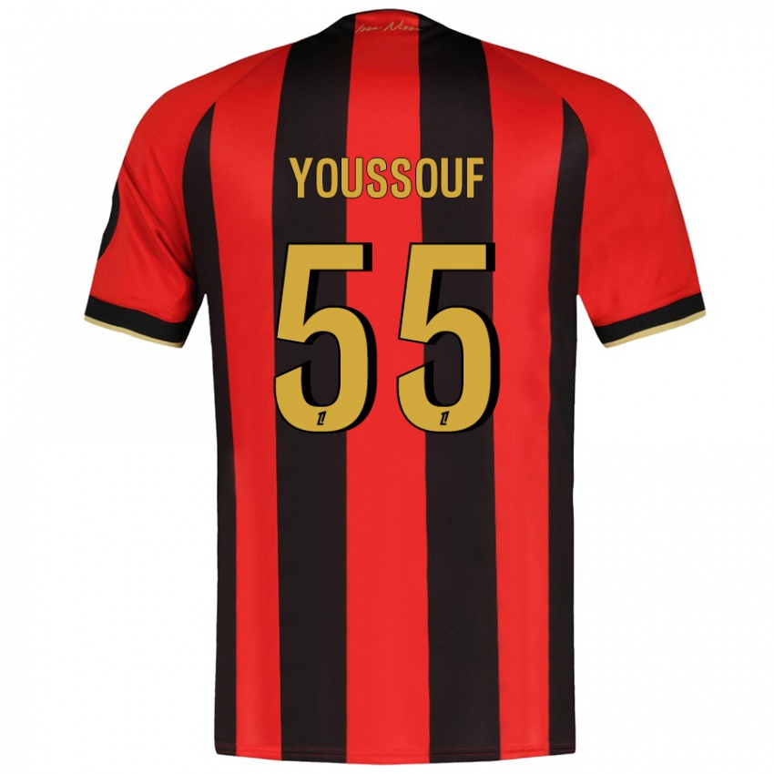 Gyermek Youssouf Ndayishimiye #55 Piros Fekete Hazai Jersey 2024/25 Mez Póló Ing