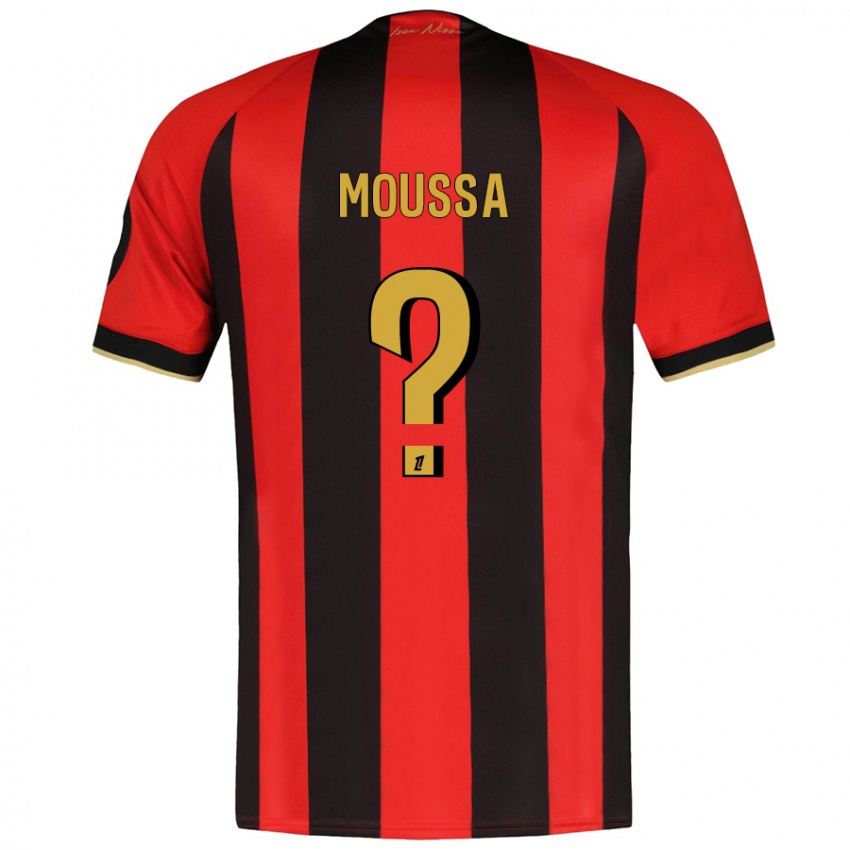 Gyermek Mounir Moussa #0 Piros Fekete Hazai Jersey 2024/25 Mez Póló Ing