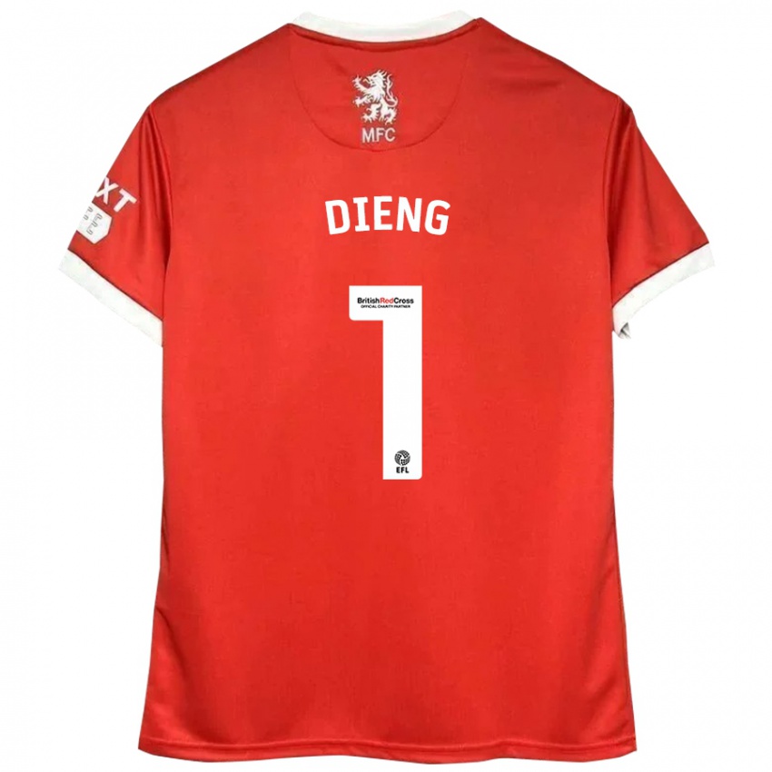 Gyermek Seny Dieng #1 Piros Fehér Hazai Jersey 2024/25 Mez Póló Ing