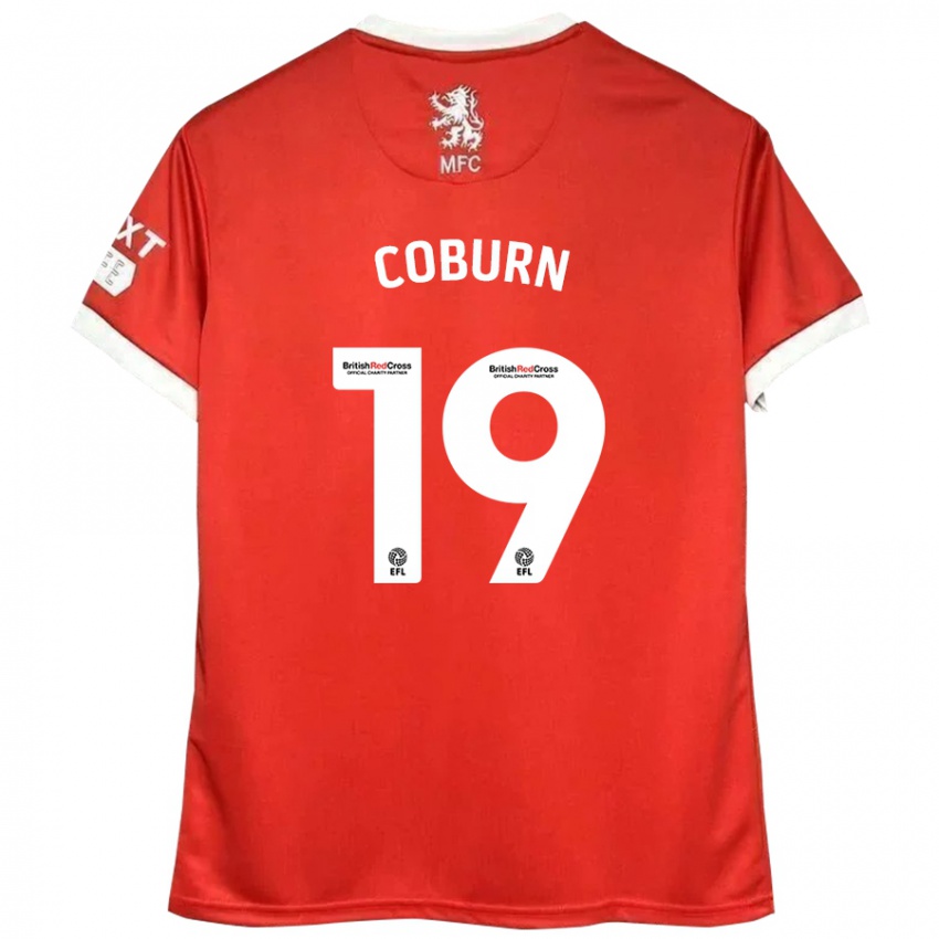 Gyermek Josh Coburn #19 Piros Fehér Hazai Jersey 2024/25 Mez Póló Ing