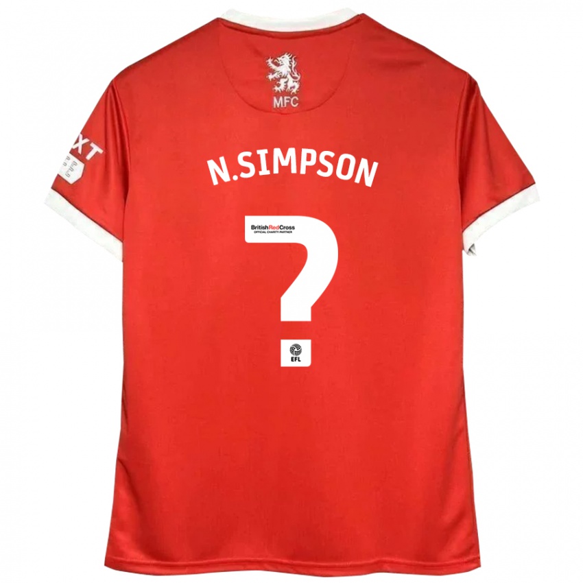 Gyermek Nathan Simpson #0 Piros Fehér Hazai Jersey 2024/25 Mez Póló Ing