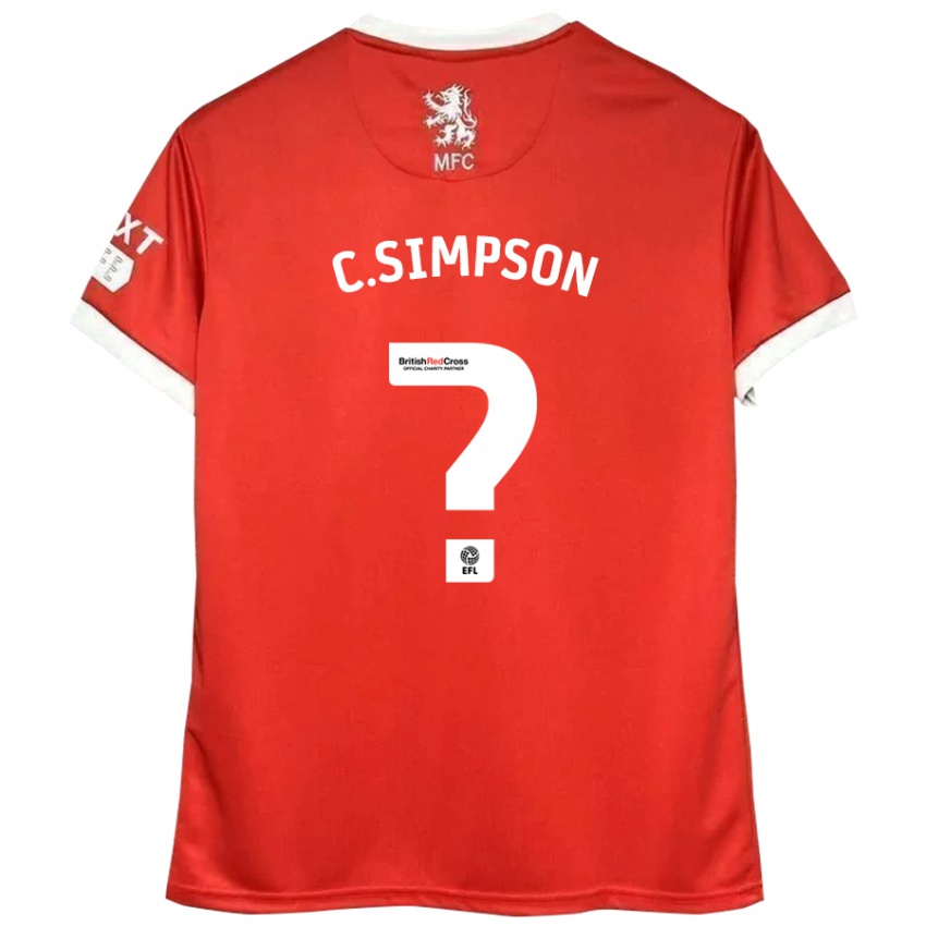 Gyermek Cameron Simpson #0 Piros Fehér Hazai Jersey 2024/25 Mez Póló Ing