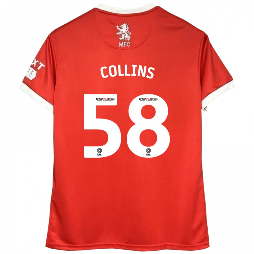 Gyermek Sam Collins #58 Piros Fehér Hazai Jersey 2024/25 Mez Póló Ing