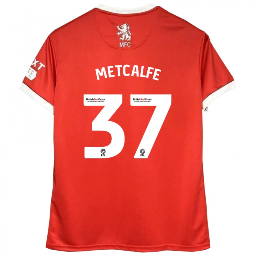 Gyermek Max Metcalfe #37 Piros Fehér Hazai Jersey 2024/25 Mez Póló Ing