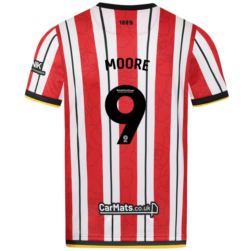 Gyermek Kieffer Moore #9 Piros Fehér Csíkok Hazai Jersey 2024/25 Mez Póló Ing