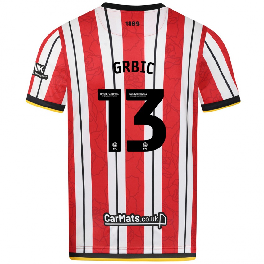 Gyermek Ivo Grbic #13 Piros Fehér Csíkok Hazai Jersey 2024/25 Mez Póló Ing