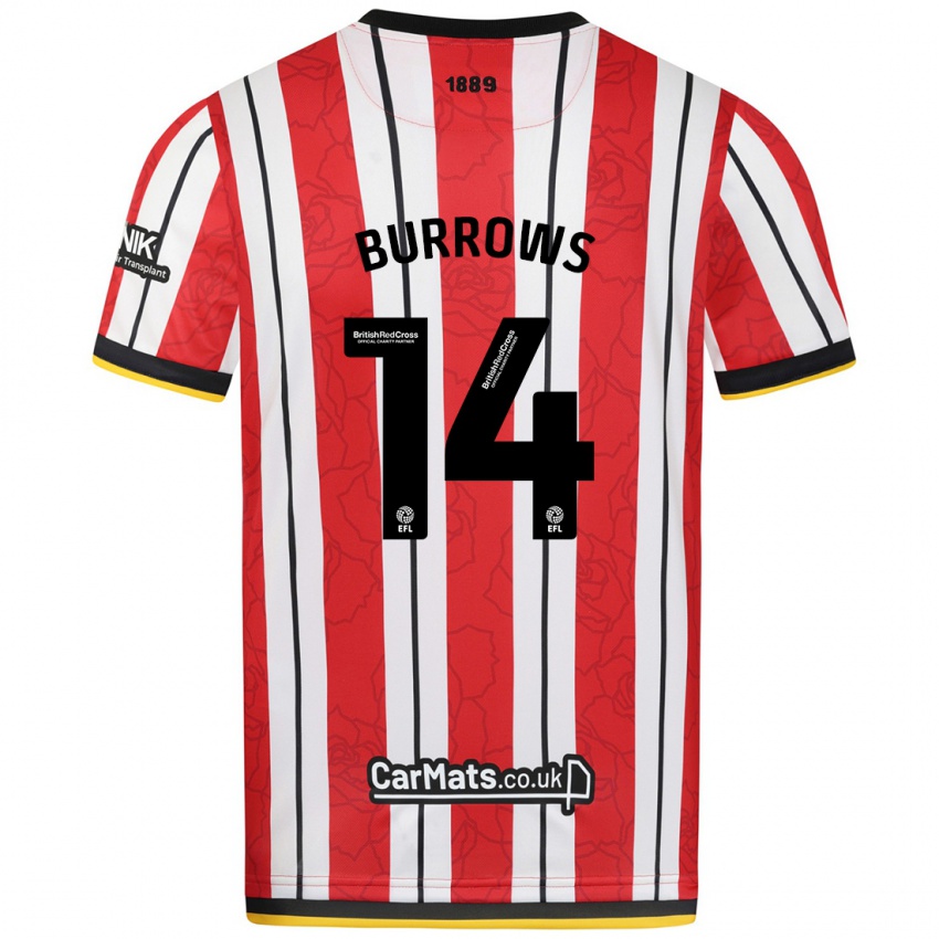 Gyermek Harrison Burrows #14 Piros Fehér Csíkok Hazai Jersey 2024/25 Mez Póló Ing