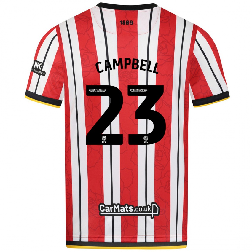 Gyermek Tyrese Campbell #23 Piros Fehér Csíkok Hazai Jersey 2024/25 Mez Póló Ing