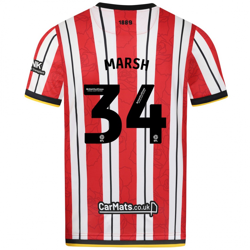 Gyermek Louie Marsh #34 Piros Fehér Csíkok Hazai Jersey 2024/25 Mez Póló Ing