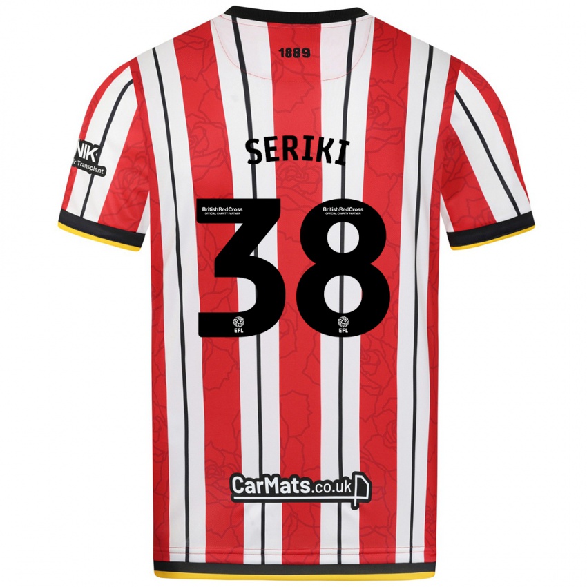 Gyermek Femi Seriki #38 Piros Fehér Csíkok Hazai Jersey 2024/25 Mez Póló Ing