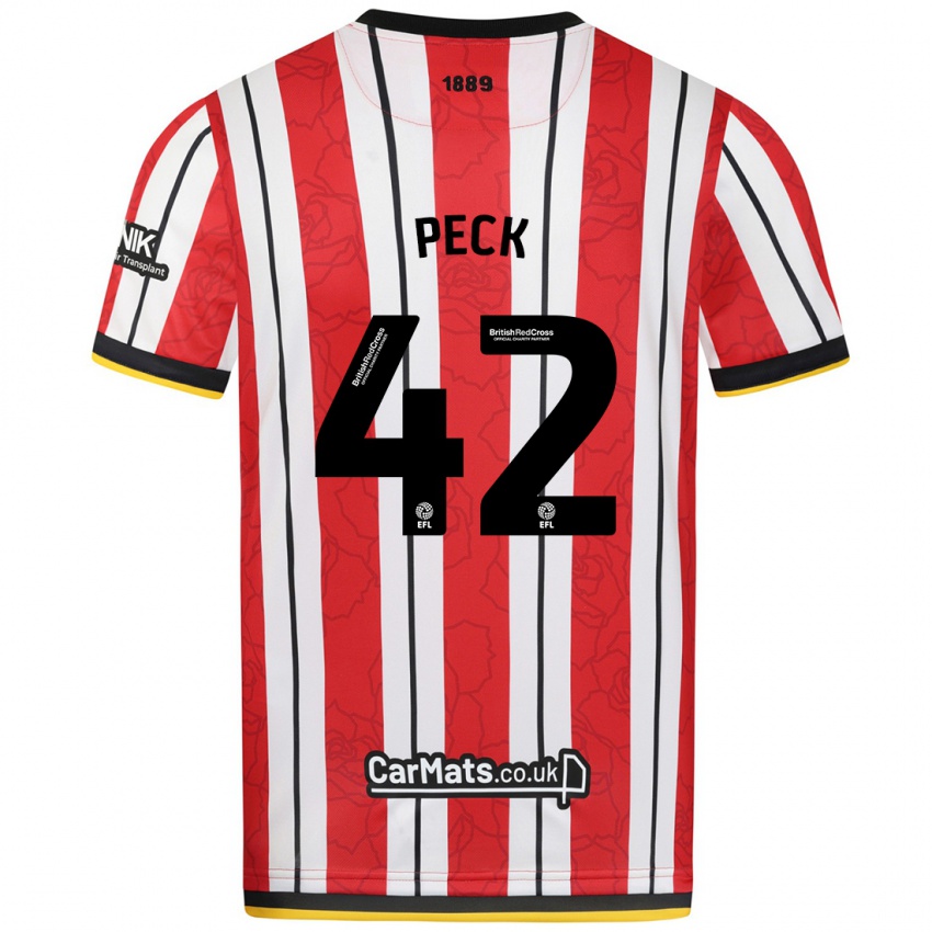 Gyermek Sydie Peck #42 Piros Fehér Csíkok Hazai Jersey 2024/25 Mez Póló Ing