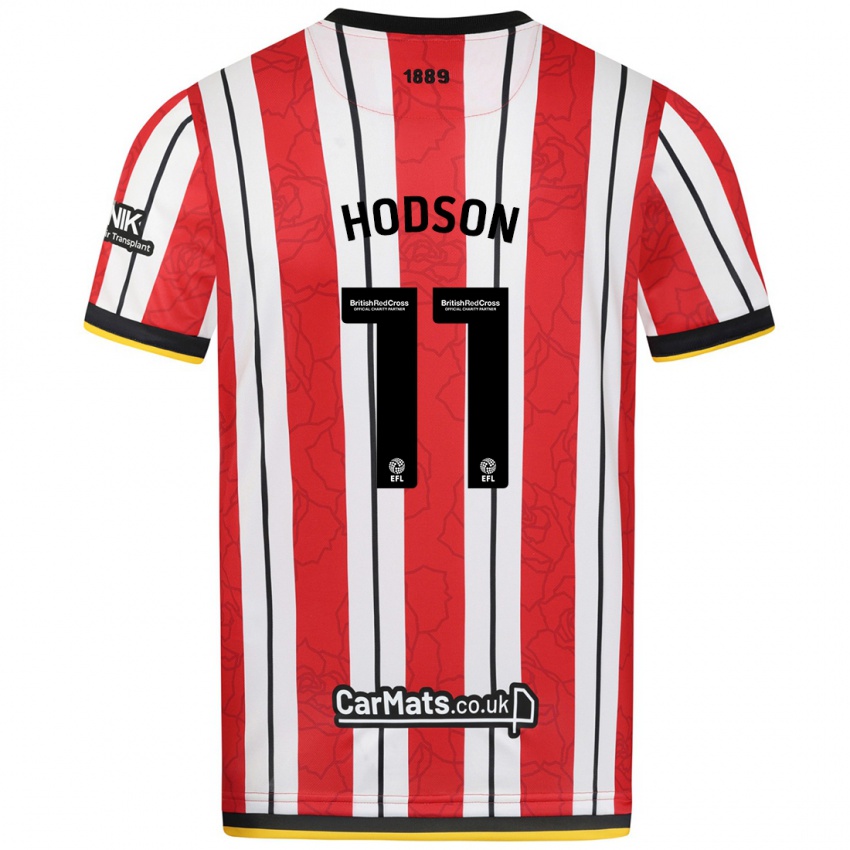 Gyermek Ashley Hodson #11 Piros Fehér Csíkok Hazai Jersey 2024/25 Mez Póló Ing