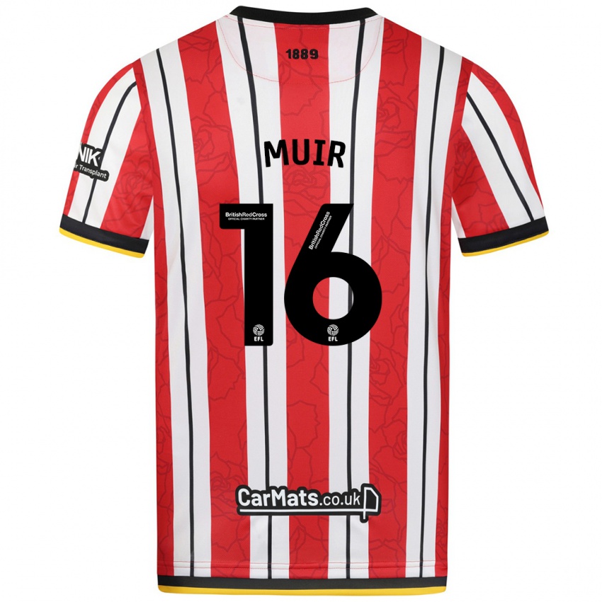 Gyermek Chene Muir #16 Piros Fehér Csíkok Hazai Jersey 2024/25 Mez Póló Ing