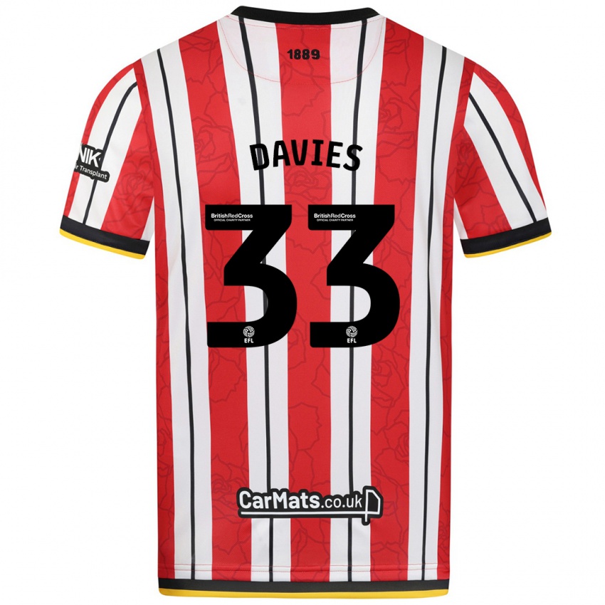 Gyermek Bethan Davies #33 Piros Fehér Csíkok Hazai Jersey 2024/25 Mez Póló Ing