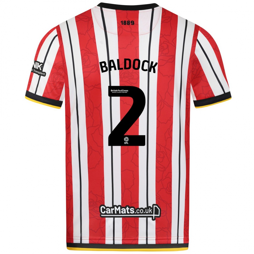 Gyermek George Baldock #2 Piros Fehér Csíkok Hazai Jersey 2024/25 Mez Póló Ing