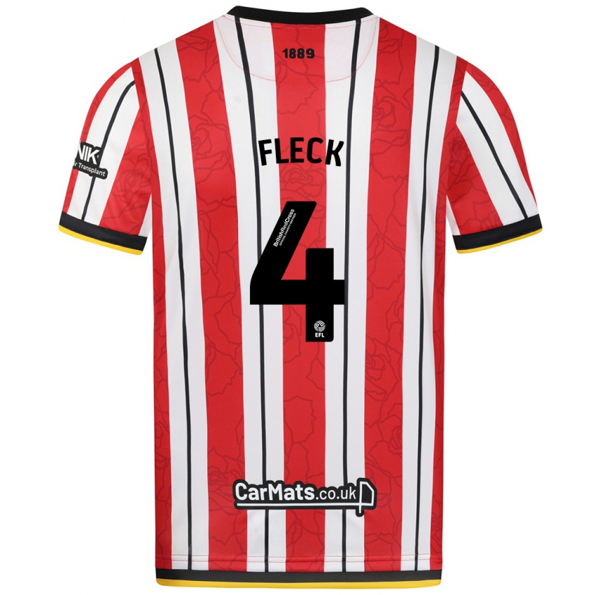 Gyermek John Fleck #4 Piros Fehér Csíkok Hazai Jersey 2024/25 Mez Póló Ing