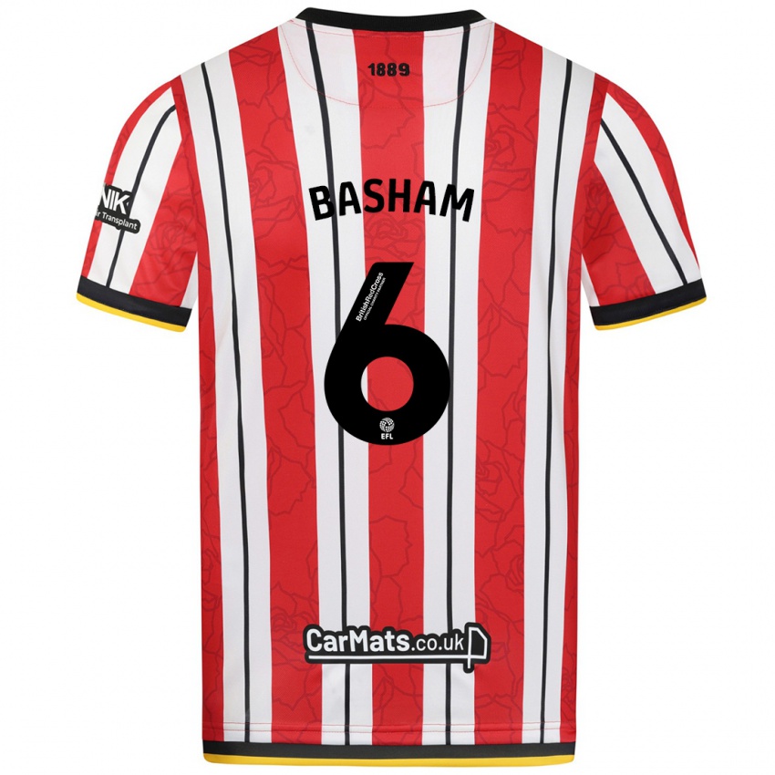 Gyermek Chris Basham #6 Piros Fehér Csíkok Hazai Jersey 2024/25 Mez Póló Ing