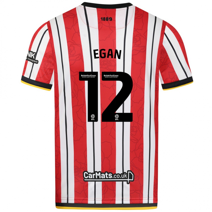 Gyermek John Egan #12 Piros Fehér Csíkok Hazai Jersey 2024/25 Mez Póló Ing