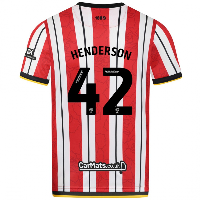 Gyermek Peyton Henderson #42 Piros Fehér Csíkok Hazai Jersey 2024/25 Mez Póló Ing