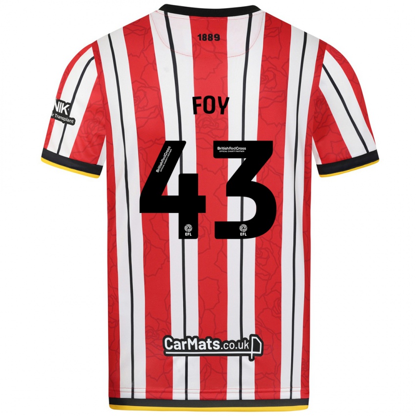 Gyermek Gus Foy #43 Piros Fehér Csíkok Hazai Jersey 2024/25 Mez Póló Ing