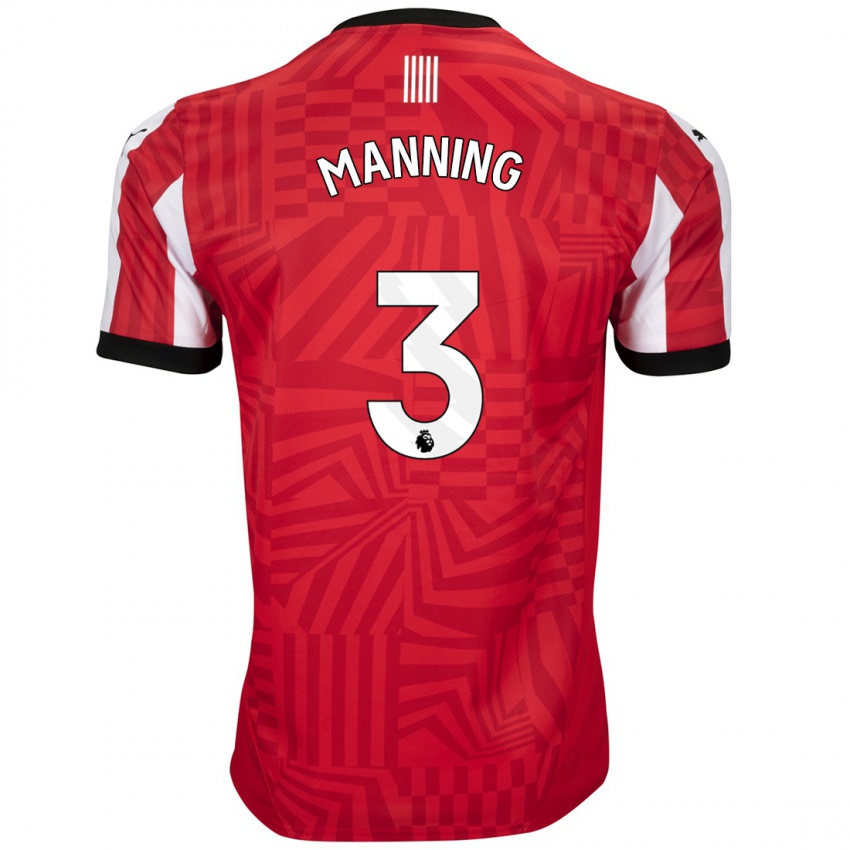 Gyermek Ryan Manning #3 Piros Fehér Hazai Jersey 2024/25 Mez Póló Ing