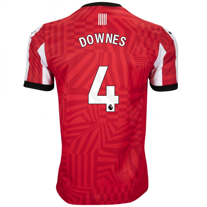 Gyermek Flynn Downes #4 Piros Fehér Hazai Jersey 2024/25 Mez Póló Ing