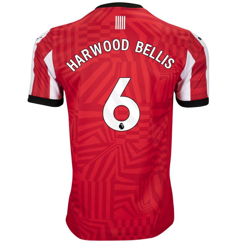 Gyermek Taylor Harwood-Bellis #6 Piros Fehér Hazai Jersey 2024/25 Mez Póló Ing