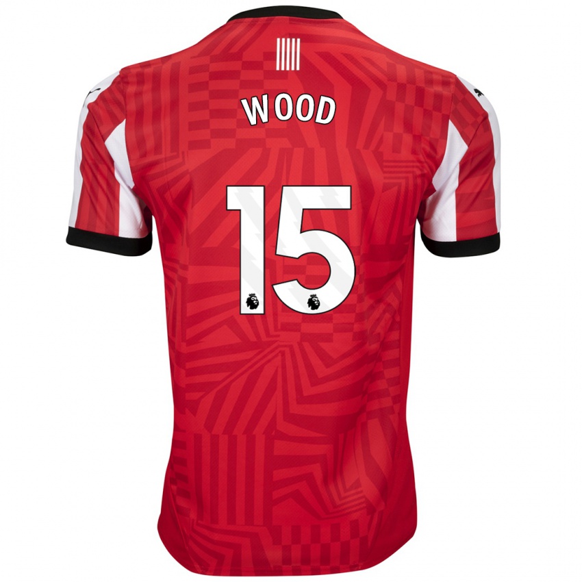 Gyermek Nathan Wood #15 Piros Fehér Hazai Jersey 2024/25 Mez Póló Ing